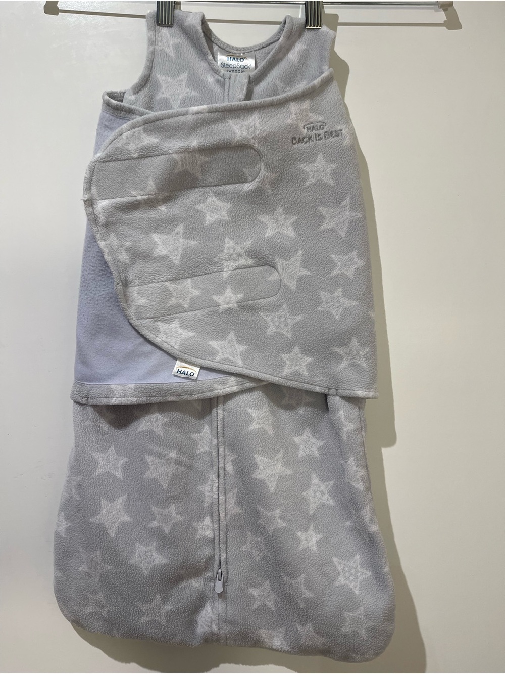 HALO SleepSack Swaddle Small 3-6 Months Gray White Stars Micro Fleece 100% Poly